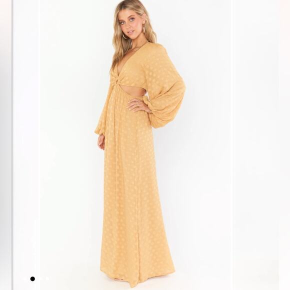 SHOW ME YOUR MUMU Go Out Cut Out Maxi Dress Gold Dot Long Sleeves Boho Medium - Picture 14 of 14